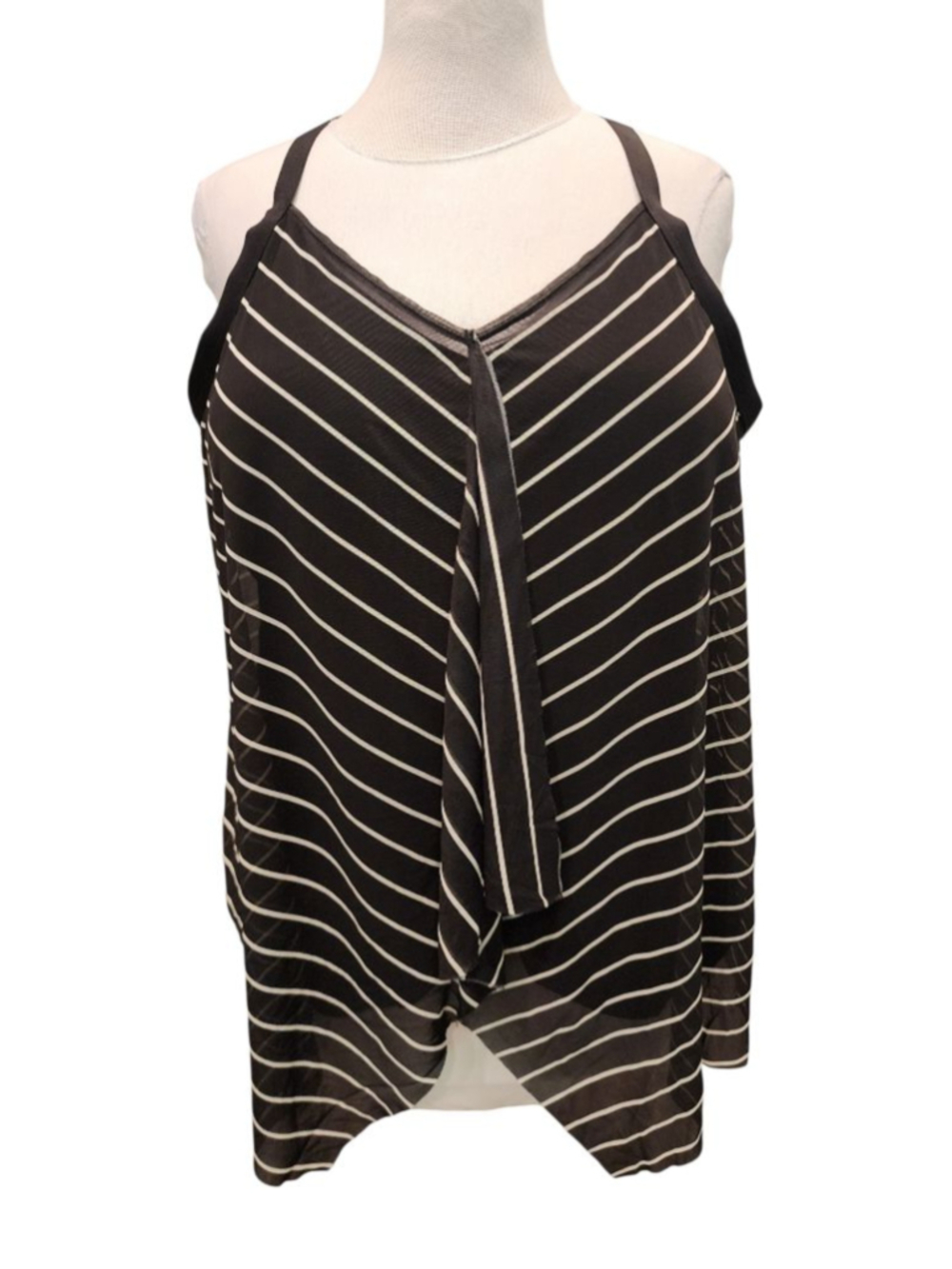 Beach House Black White Striped Halter Tankini Top Plus 18W Built-in Bra Swim